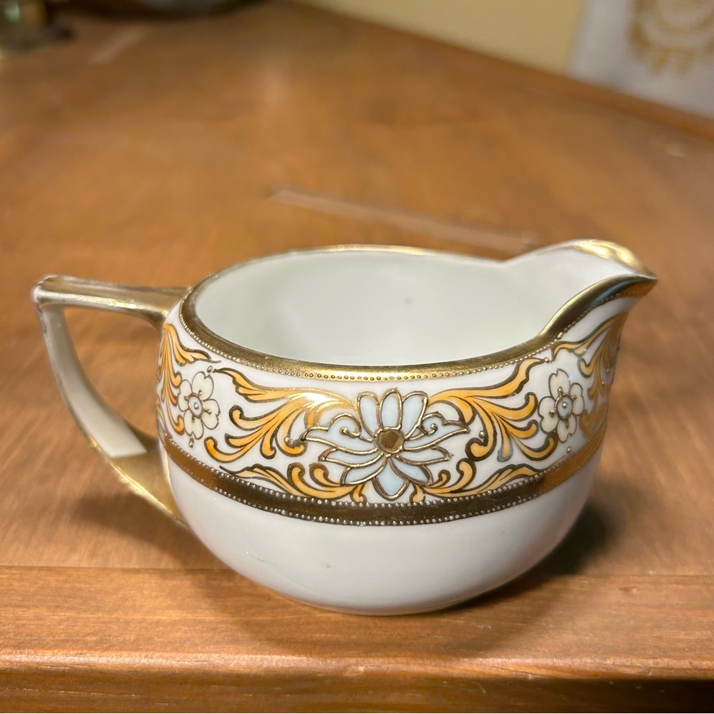 Royal China Hand-Painted Creamer Blue/Yellow Floral w/Gold Vintage Nippon